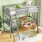 Costway Twin Size Loft Bed w/ Desk & Shelf 2 Ladders & Guard Rail for