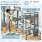 Costway Twin Size Loft Bed w/ Desk & Shelf 2 Ladders & Guard Rail for
