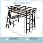 Costway Twin Size Loft Bed w/ Desk & Shelf 2 Ladders & Guard Rail for