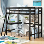 Costway Twin Size Loft Bed w/ Desk & Shelf 2 Ladders & Guard Rail for