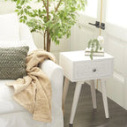 Mango Wood Scroll Intricately Carved Single Drawer Side End Accent Table - White - Roche River Decor