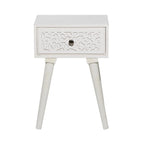 Mango Wood Scroll Intricately Carved Single Drawer Side End Accent Table - White - Roche River Decor