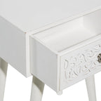 Mango Wood Scroll Intricately Carved Single Drawer Side End Accent Table - White - Roche River Decor
