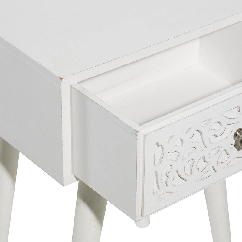 Mango Wood Scroll Intricately Carved Single Drawer Side End Accent Table - White - Roche River Decor