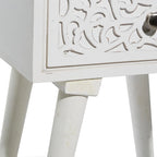 Mango Wood Scroll Intricately Carved Single Drawer Side End Accent Table - White - Roche River Decor