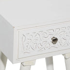 Mango Wood Scroll Intricately Carved Single Drawer Side End Accent Table - White - Roche River Decor