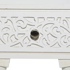 Mango Wood Scroll Intricately Carved Single Drawer Side End Accent Table - White - Roche River Decor