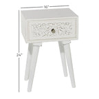 Mango Wood Scroll Intricately Carved Single Drawer Side End Accent Table - White - Roche River Decor