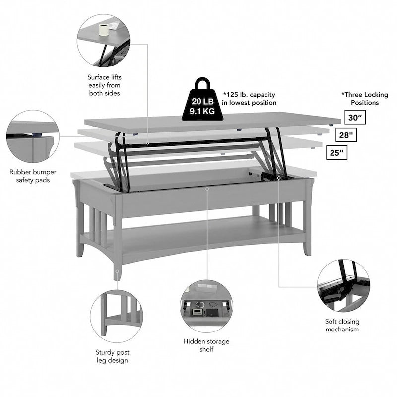 Salinas Lift Top Coffee Table Desk with Storage by Bush Furniture