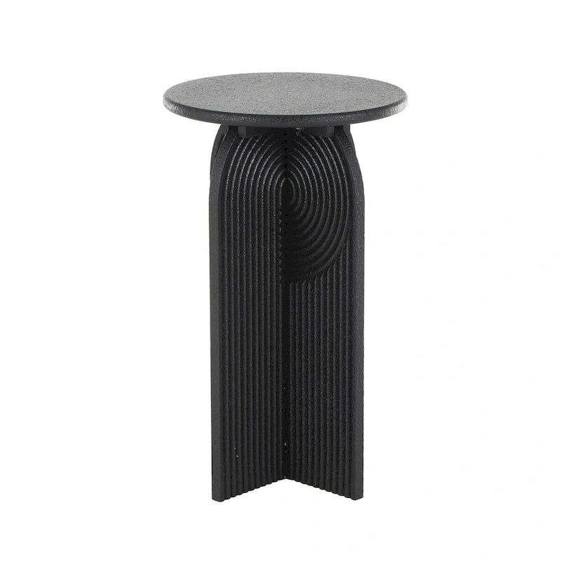 Wood Geometric Sandstone Carved Art Deco Arched Pedestal Side End Accent Table - Set of 2 Black - Roche River Decor