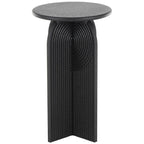 Wood Geometric Sandstone Carved Art Deco Arched Pedestal Side End Accent Table - Set of 2 Black - Roche River Decor