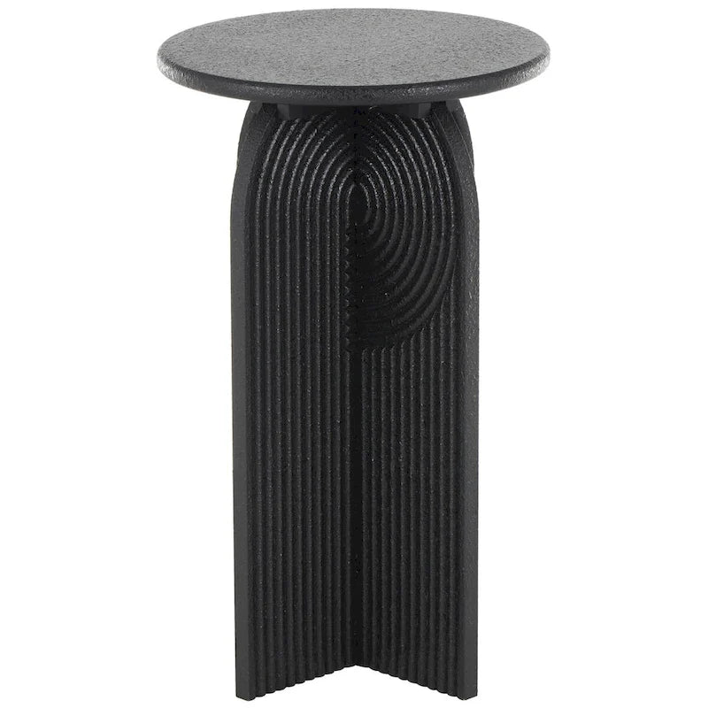 Wood Geometric Sandstone Carved Art Deco Arched Pedestal Side End Accent Table - Set of 2 Black - Roche River Decor