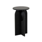 Wood Geometric Sandstone Carved Art Deco Arched Pedestal Side End Accent Table - Set of 2 Black - Roche River Decor