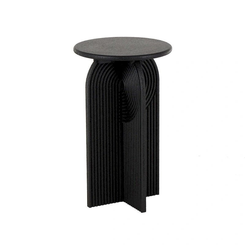 Wood Geometric Sandstone Carved Art Deco Arched Pedestal Side End Accent Table - Set of 2 Black - Roche River Decor