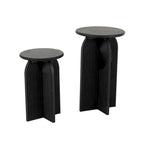 Wood Geometric Sandstone Carved Art Deco Arched Pedestal Side End Accent Table - Set of 2 Black - Roche River Decor