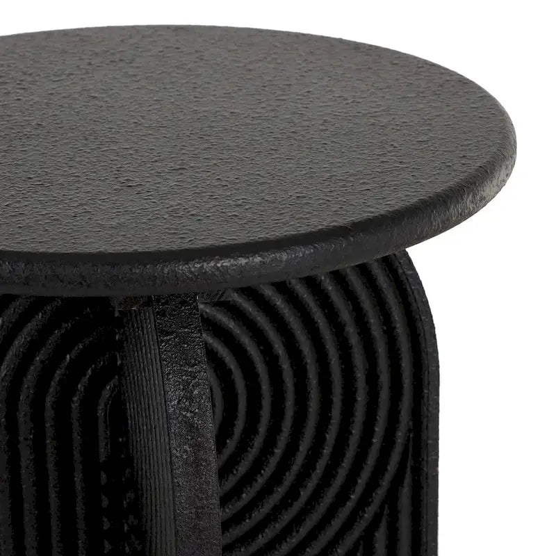 Wood Geometric Sandstone Carved Art Deco Arched Pedestal Side End Accent Table - Set of 2 Black - Roche River Decor