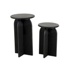 Wood Geometric Sandstone Carved Art Deco Arched Pedestal Side End Accent Table - Set of 2 Black - Roche River Decor
