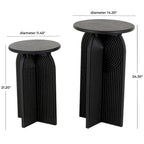 Wood Geometric Sandstone Carved Art Deco Arched Pedestal Side End Accent Table - Set of 2 Black - Roche River Decor
