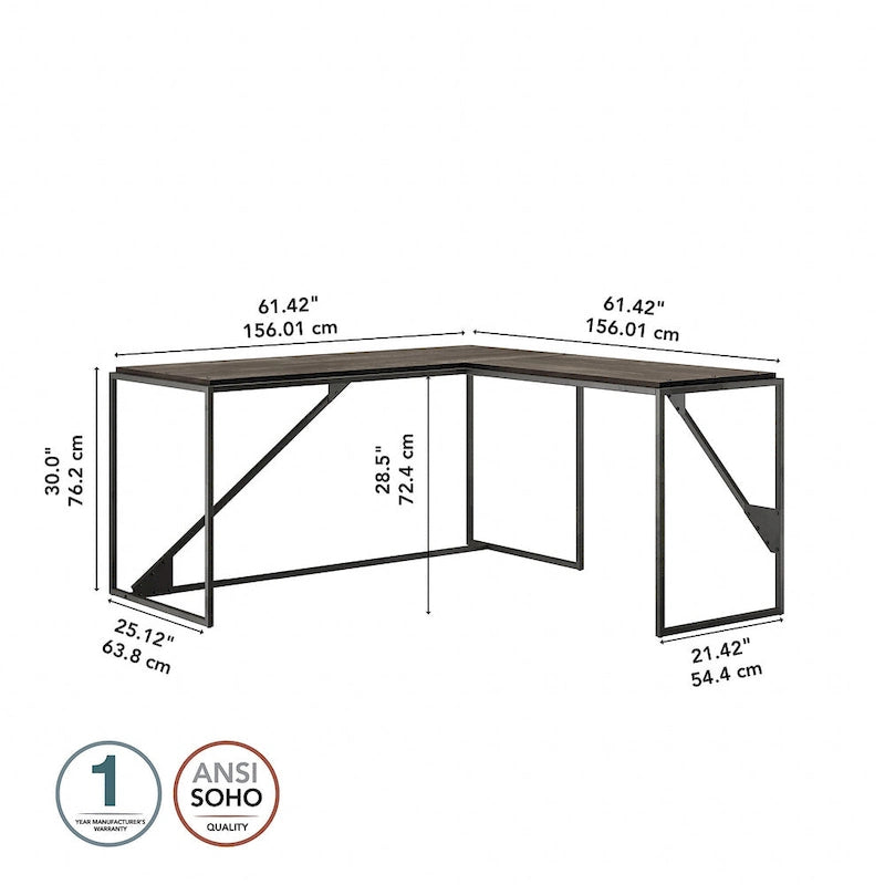 Bush Furniture Refinery 62W L Shaped Industrial Office Desk