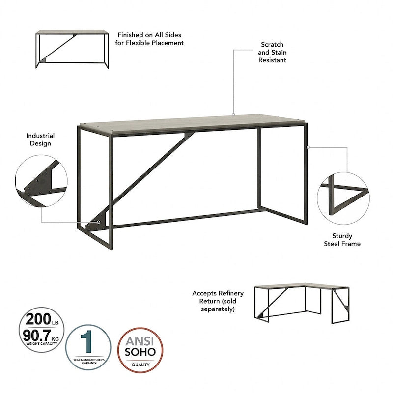 Bush Furniture Refinery 62W L Shaped Industrial Office Desk