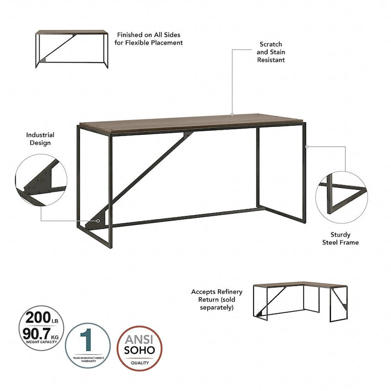 Bush Furniture Refinery 62W L Shaped Industrial Office Desk
