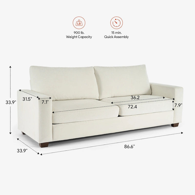 CO-Z 86.6 Upholstered Sofa Couch for Living Room 3-Seater Sofa