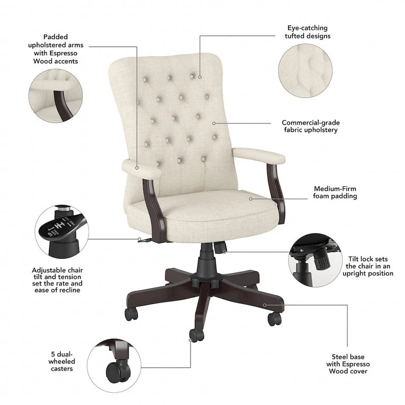 Salinas High Back Tufted Office Chair with Arms by Bush Furniture