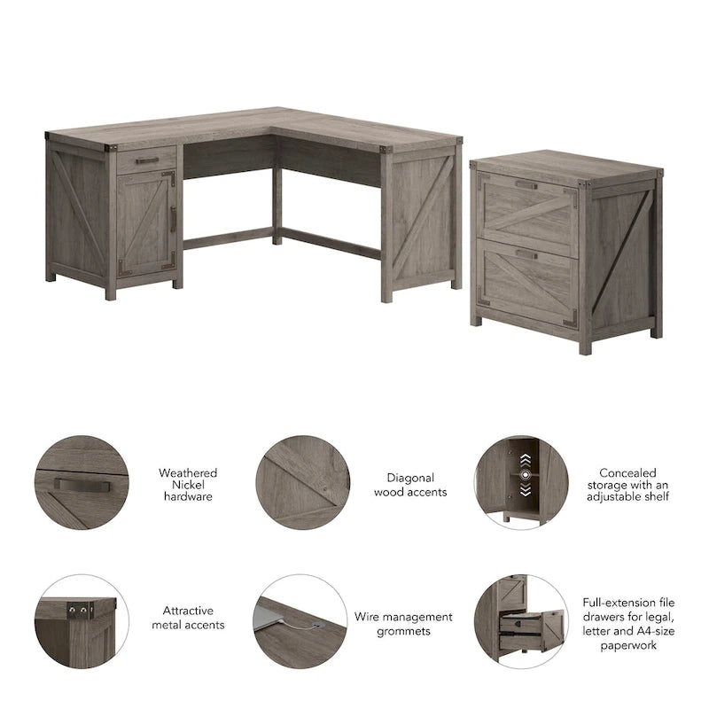 Knoxville 60W L Shaped Desk with File Cabinet by Bush Furniture